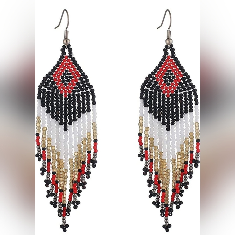Seed Bead Fringe Earrings / One Pair